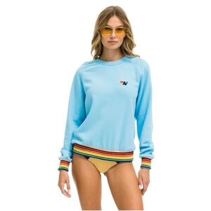 Aviator Nation Rainbow Rib Crew Sweatshirt Sky